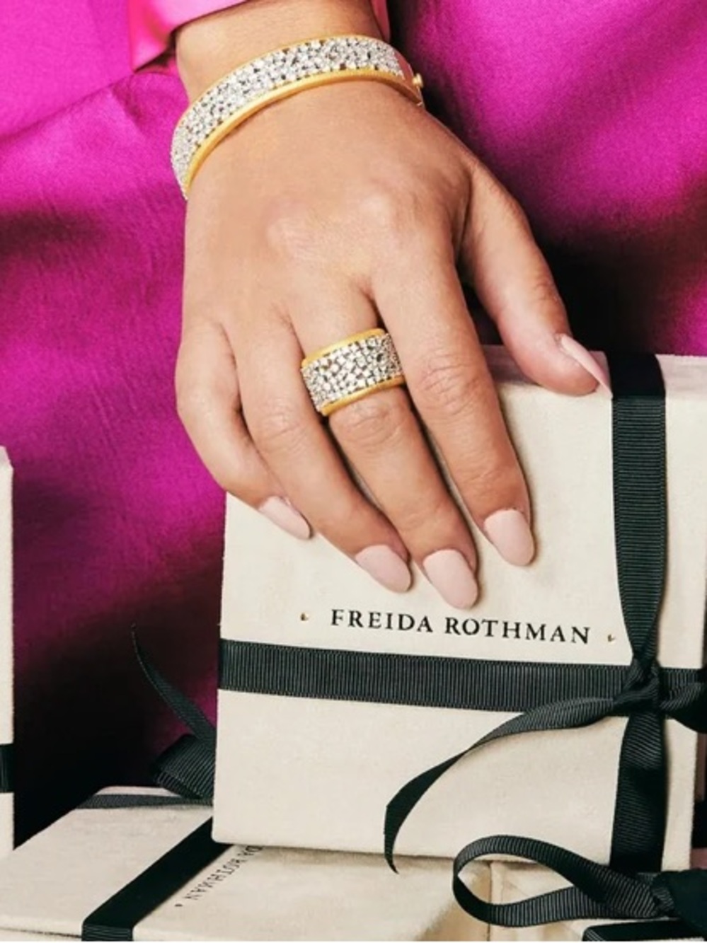 New Freida Rothman shining hope sterling silver Gold plated pave ring - Picture 6 of 10